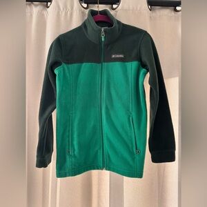 Columbia Fleece Full Zip Jacket Color Block Green Youth Size Medium (10/12)